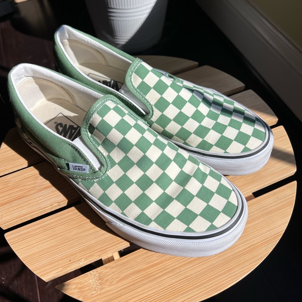 Vans Green Checkered Slip-On Shoes